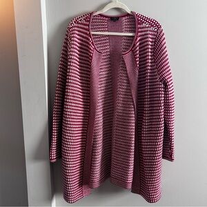 Talbots 100% Merino Wool Red & White Open Front Cardigan Duster Sz 2X Old Money